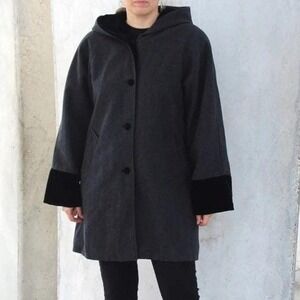Vintage Fitz Wright Reversible Wool Silk Velvet Hood Overcoat Coat Women 12 M L